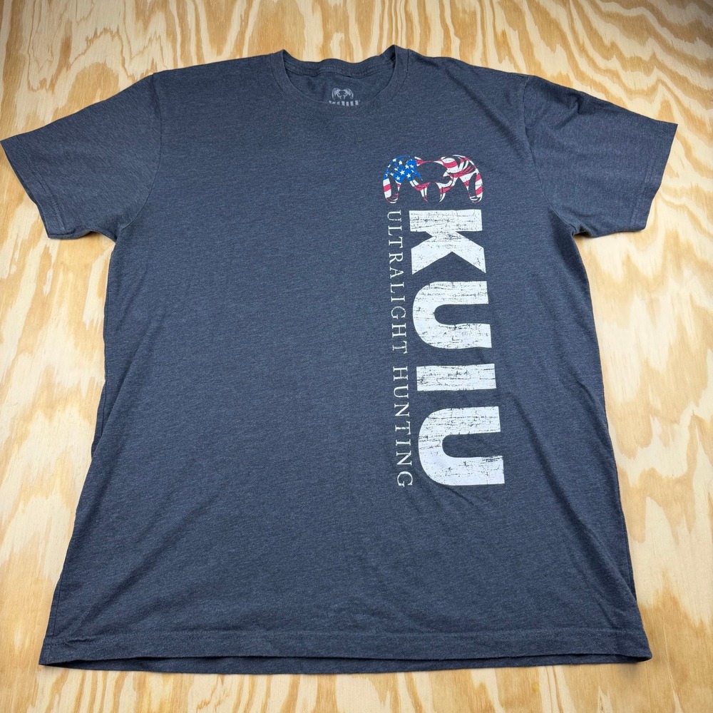 KUIU Ultralight Hunting T-Shirt Mens XL Gray American Flag Ram Logo Graphic Tee